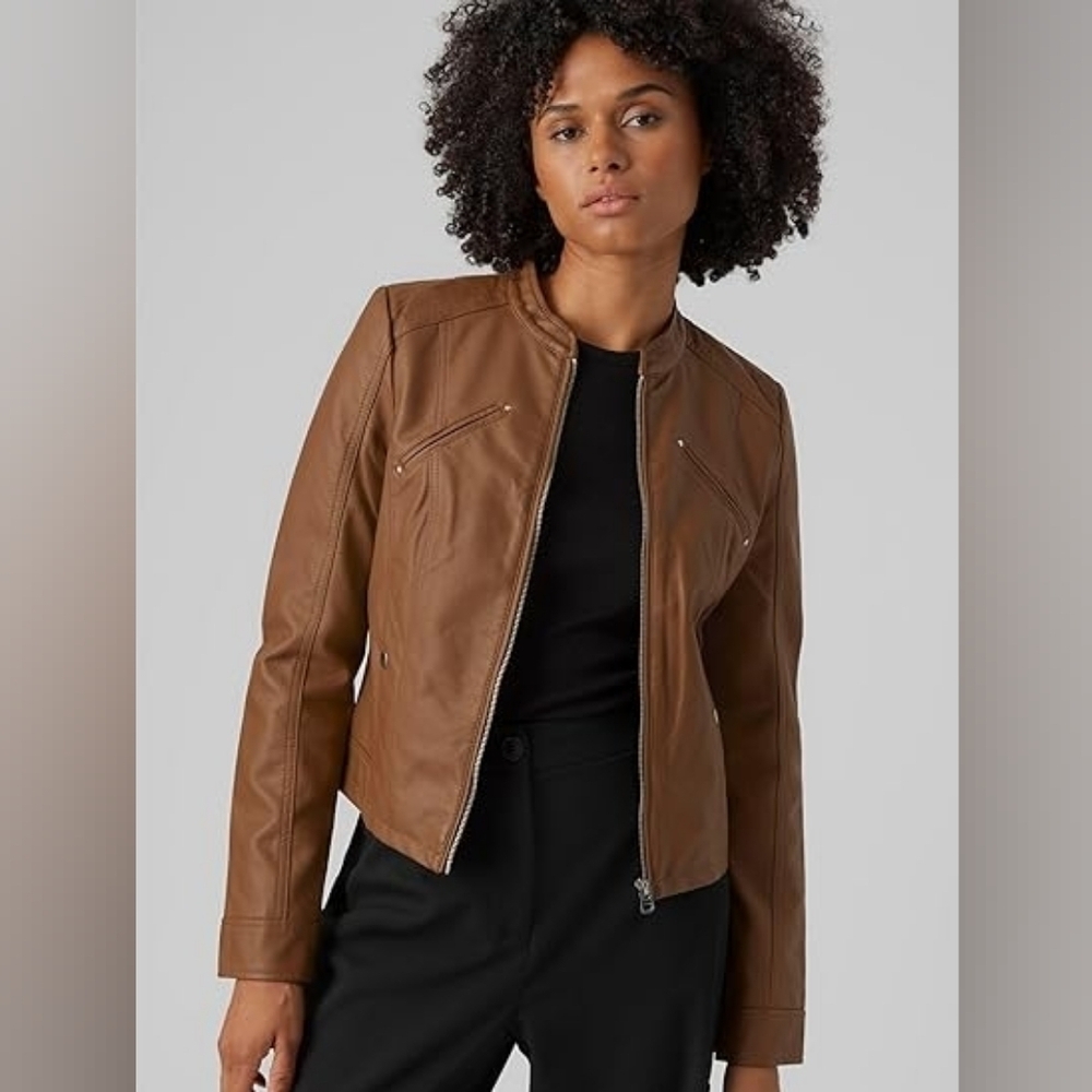Vero Moda Favodona Women's Camel Faux Leather Jacket